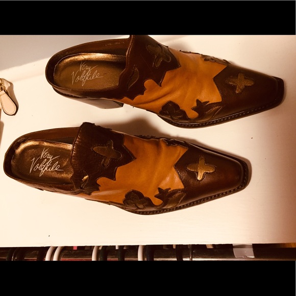 Very Volatile Shoes - Cowgirl boot square toe mule heel shoes size 10